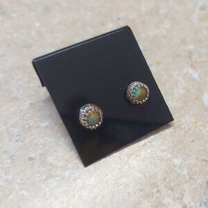 Kingman AZ turquoise with crown stud sterling silver earrings